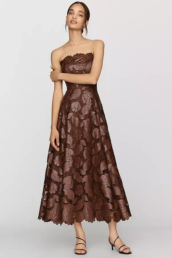 Faux Leather Strapless Midi Dress by M.A.C.