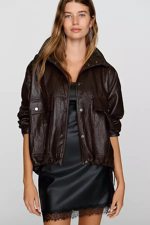Mercer Faux Leather Funnel Neck Jacket by LnA