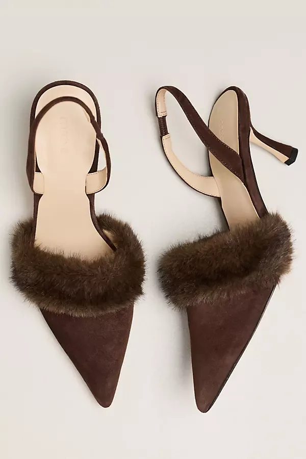 Faux Fur Cuff Slingback Kitten Heels by Maeve