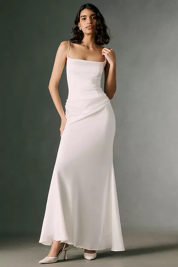 Draped Satin Slip Maxi Dress by BHLDN