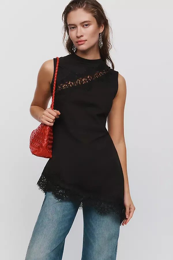 100% Cotton Lace Asymmetrical Tunic Top by Anthropologie