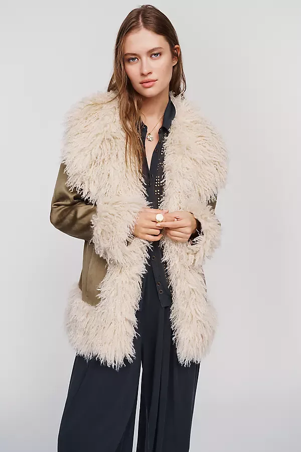 Belted Faux Fur Coat Jacket by Maeve