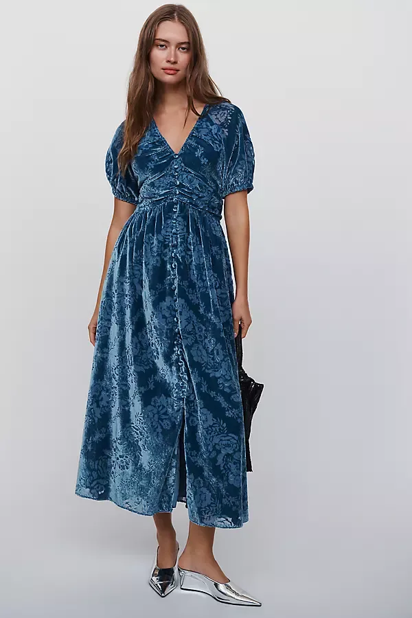 Katerina Velvet Button Front Dress by Anthropologie