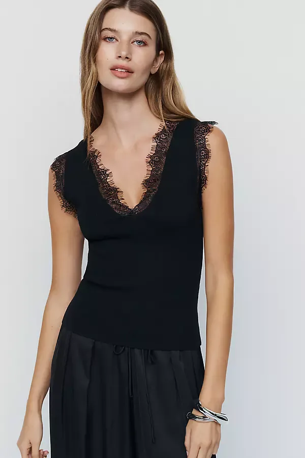 Lace V Neck Knit Tank Top by Maeve