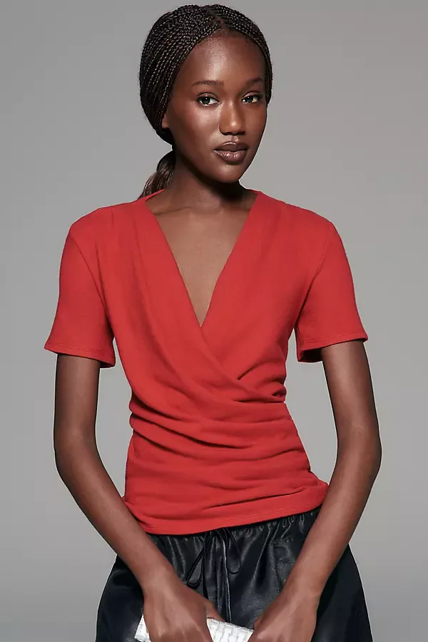 Larah Cotton Blend Knit Wrap Top by Reformation