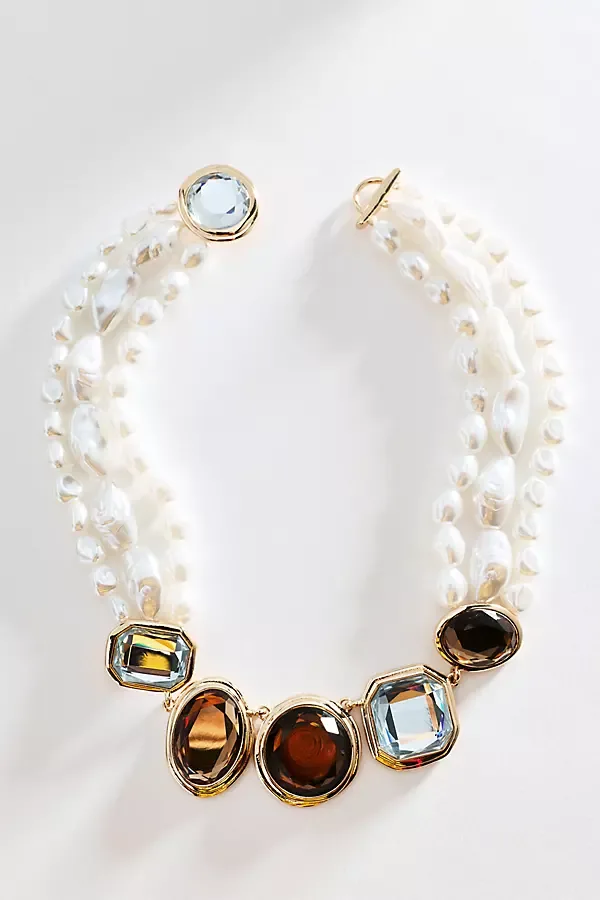 Pearl & Multicolor Crystal Necklace by Anthropologie
