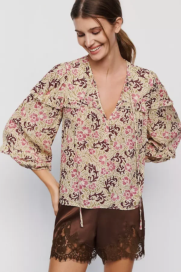 Charlotte Ruffled V-Neck Blouse by Rebecca Taylor