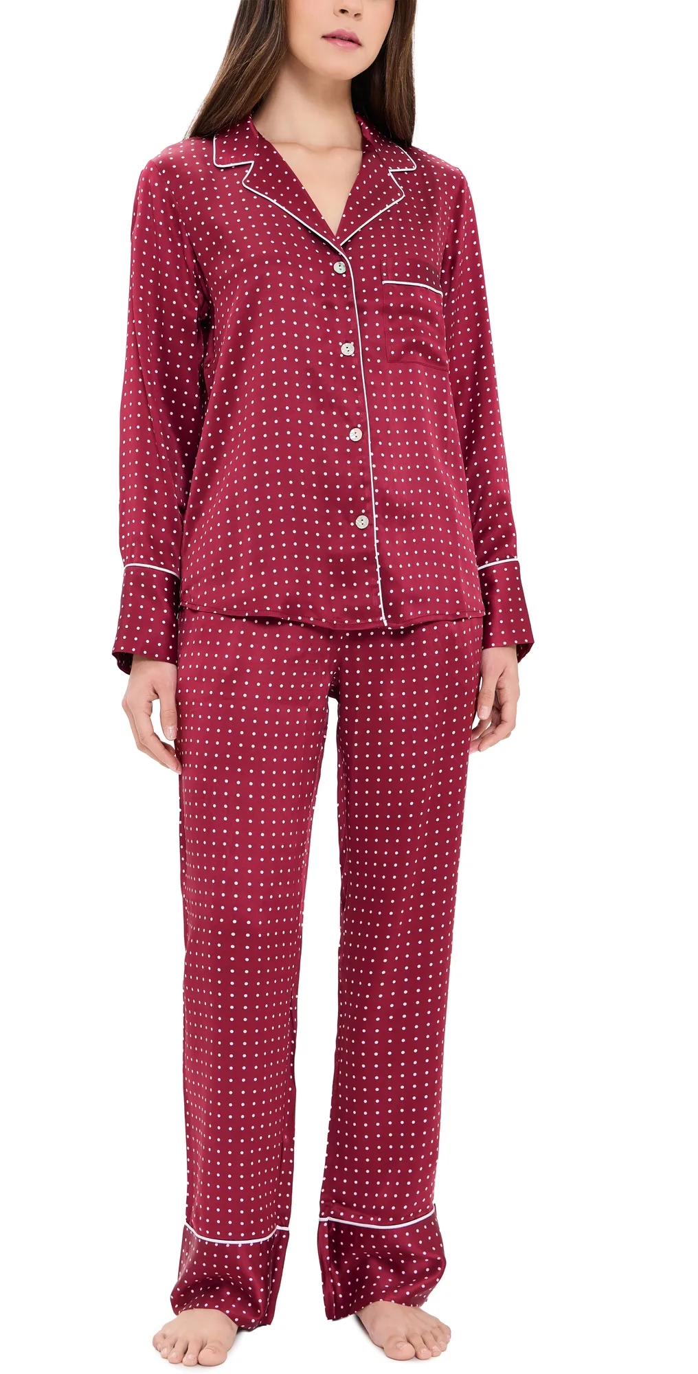 Silk Bordeaux Polka Dot Pajama Set by Petite Plume