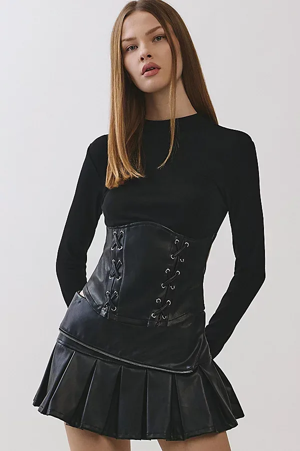 Noelle Lace Up Pu Contrast Long Sleeve Top by Personal Code
