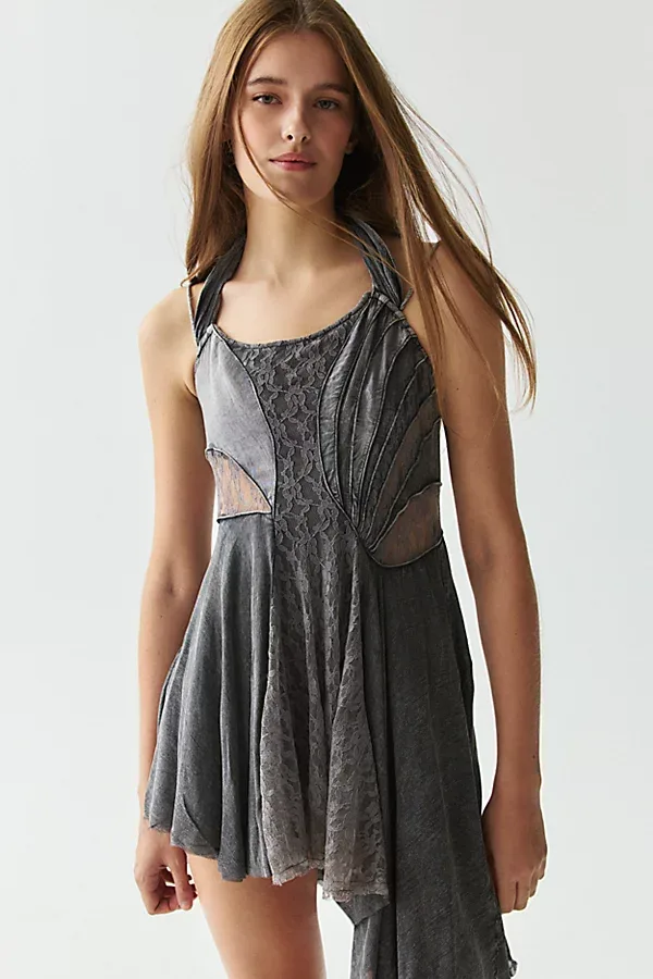 Light Before Dark Spliced Asymmetric Slip Mini Dress by Urban Outfitters