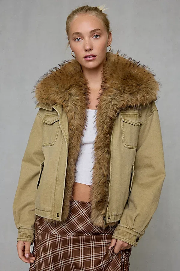 Reverie Faux Fur Trim Funnel Neck Jacket by Azalea Wang