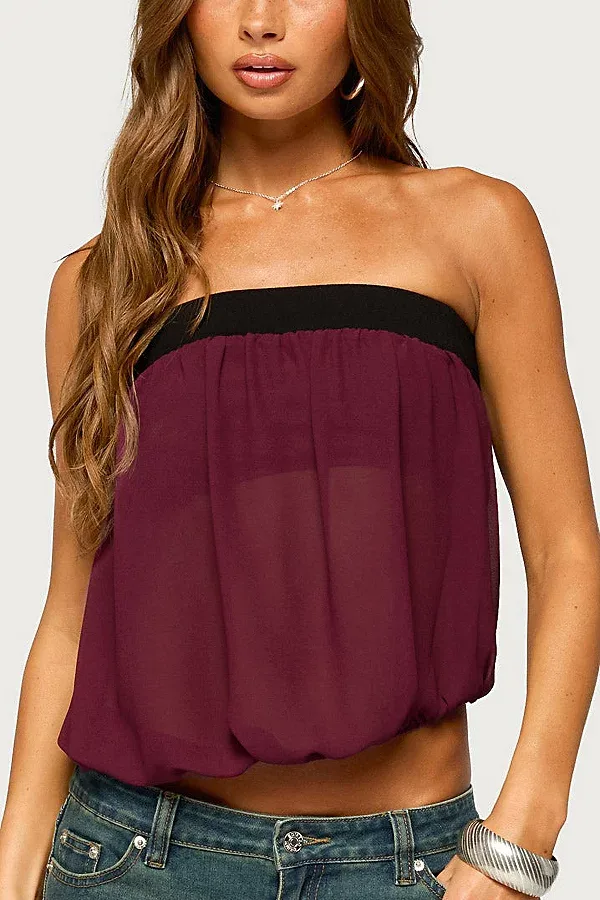 Ulke Chiffon Bubble Strapless Top by Edikted