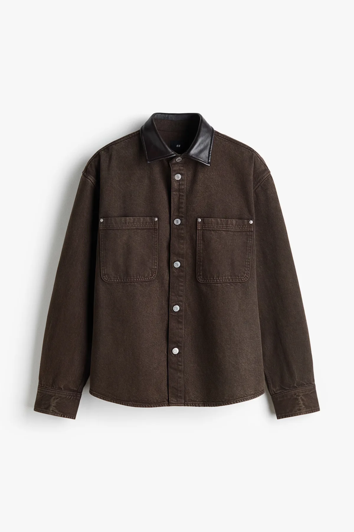 Denim Overshirt with Coated Collar by H&M