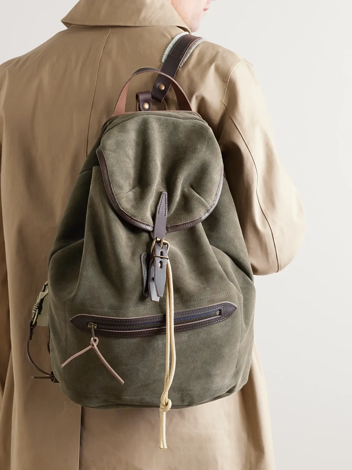 Camp Leather-Trimmed Suede Backpack by Bleu De Chauffe