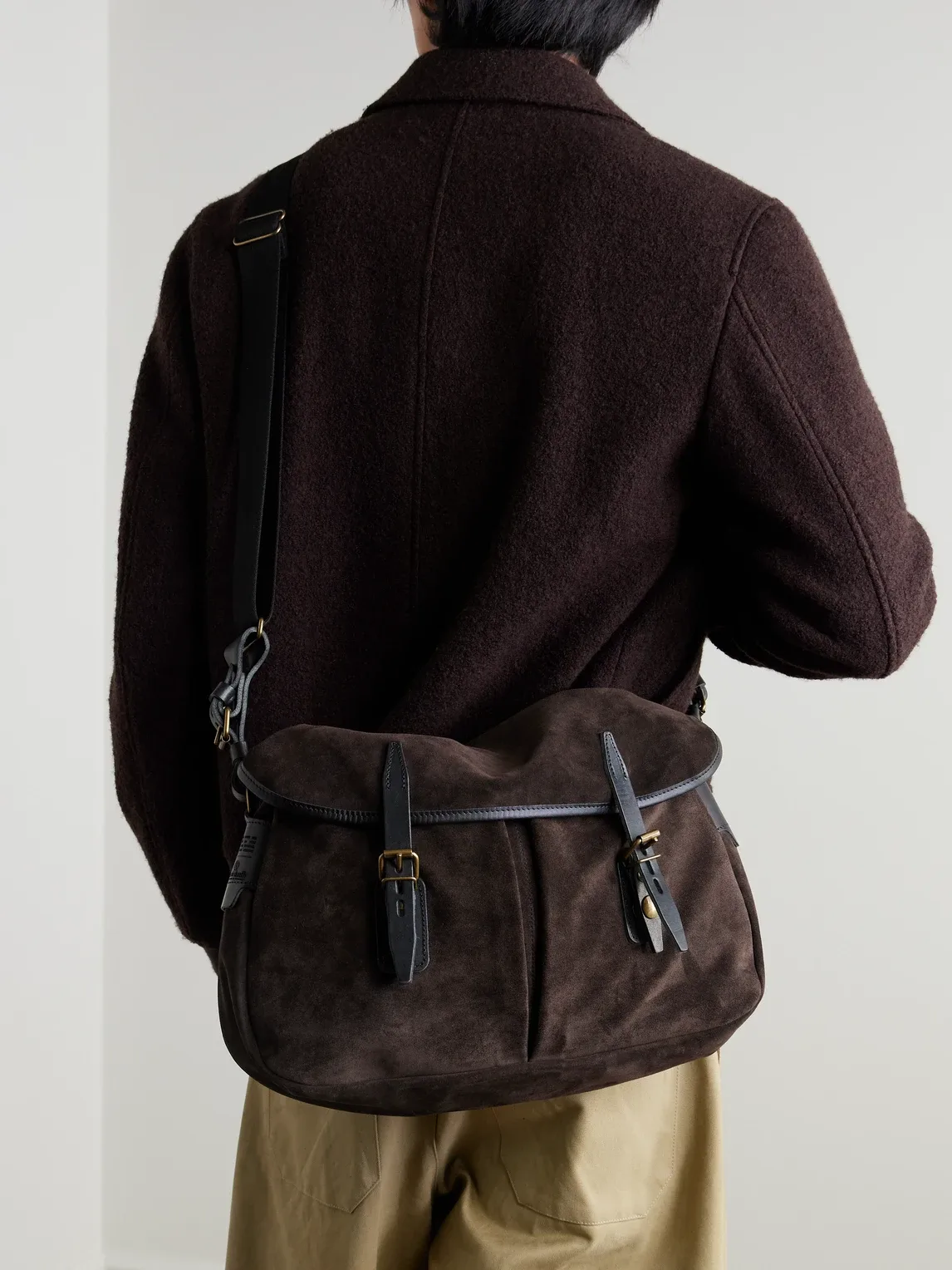 Fishermans Musette Leather-Trimmed Suede Messenger Bag by Bleu De Chauffe