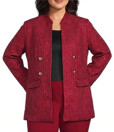 Eyelash Tweet Sequin Mandarin Collar Open Front Jacket by Anne Klein