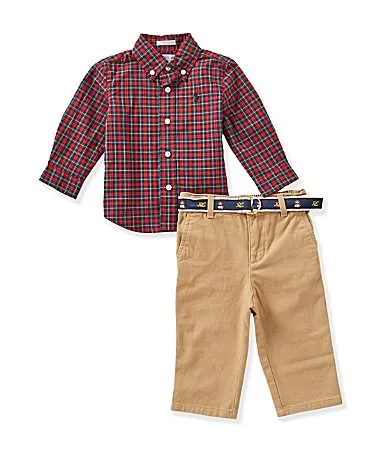 Long Sleeve Plaid Poplin Shirt Belted Chino Pants Set by Ralph Lauren