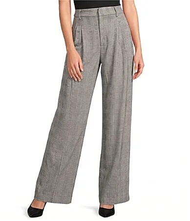 Brooke Glen Plaid High Rise Wide Leg Trousers by Liverpool Los Angeles
