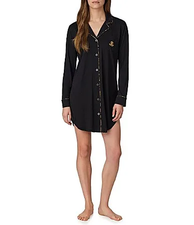 Lauren Ralph Lauren Notch Collar Long Sleeve Jersey Knit Sleepshirt by Ralph Lauren