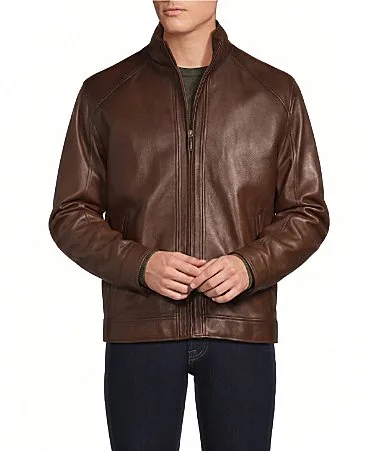 Stand Collar Hipster Leather Jacket by Cremieux