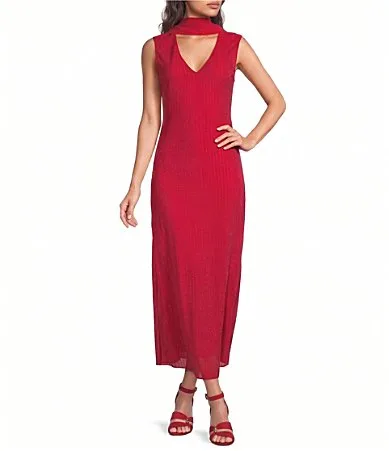 Georgette Chiffon V-Neck Sleeveless Long Length with Self Scarf Rhinestone A-Line D by Current Air