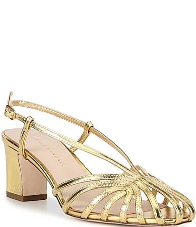 Priscilla Metallic Leather Caged Slingback Block Heel Pumps by Loeffler Randall