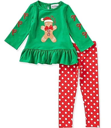 Long Bows Sleeve Gingerbread Applique Top Leggings Set by Rare Editions