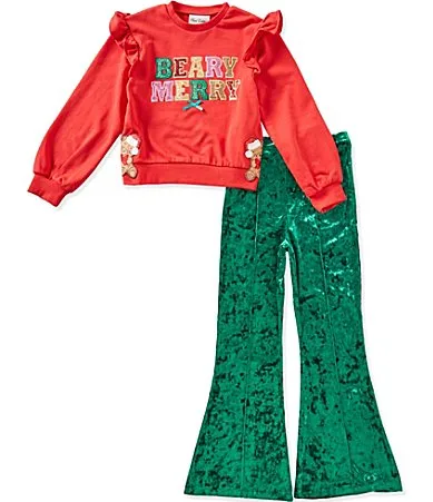 Long Sleeve Beary Merry Sweatshirt Velvet Leggings Set by Rare Editions