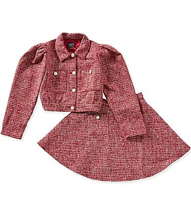 Long-Sleeve Blair Textured-Boucle Blouse Matching Textured-Boucle Skirt by Bardot