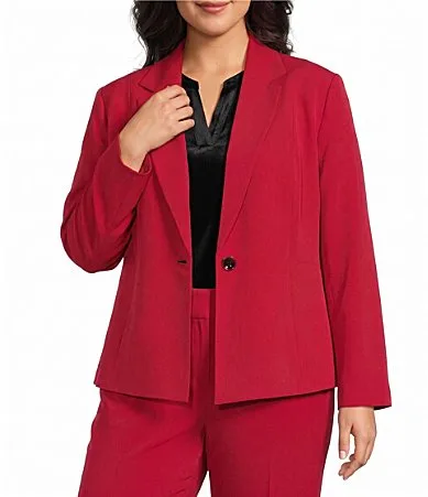 Crepe Notch Lapel One Button Front Blazer by Kasper