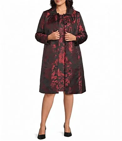 Floral Jacquard Point Collar Button Front Topper by Kasper