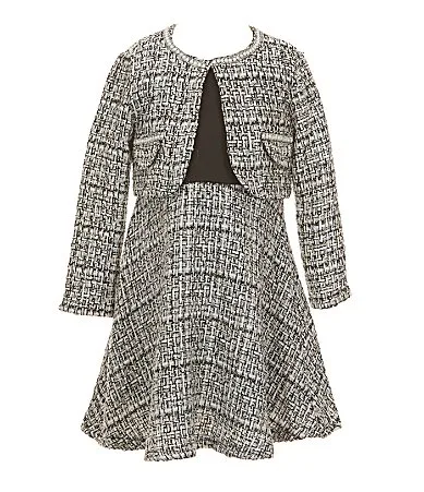 Velvet Boucle Skater Dress Cardigan Set by Rare Editions
