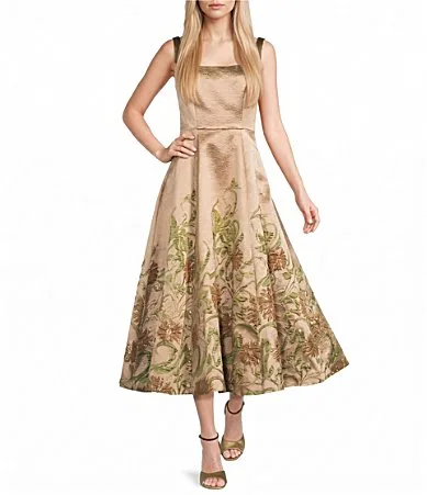 Mac Duggal Floral Brocade Sleeveless A-Line Midi Dress by M.A.C.