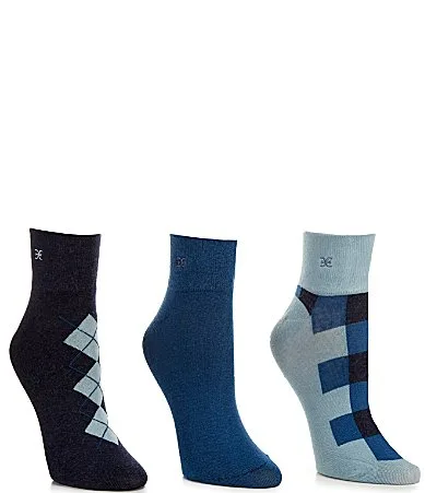 Plaid Argyle Print Wide Welt Quarter Socks 3 Pack by Sam Edelman