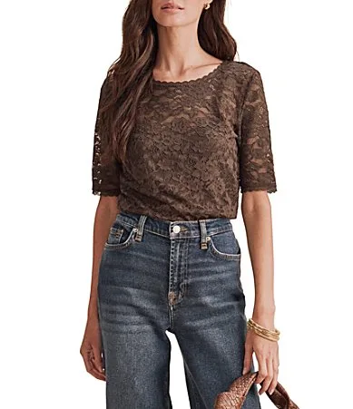 Skyler Stretch Lace Short Sleeve Top by Splendid