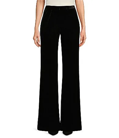 Stretch Velvet High Rise Flat Front Flare Long Length Coordinating Pant by Alex Marie