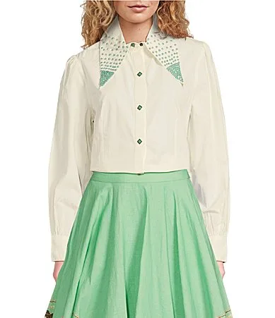 Far Away Western Woven Collared 3/4 Sleeve Blouse by Double D Ranch