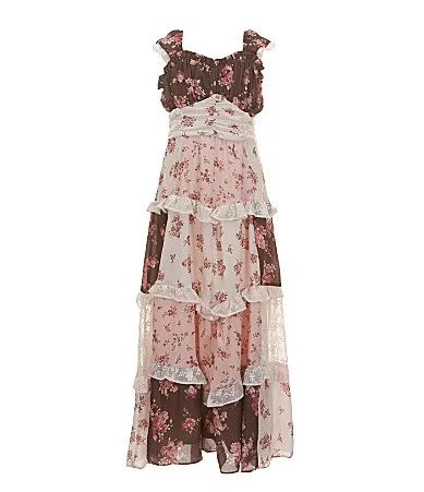 Patchwork Chiffon Midi Dress by Rare Editions