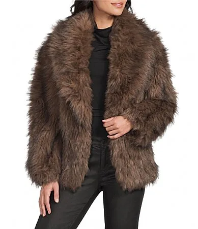 Faux Fur Mid Length Shawl Jacket by Topshop