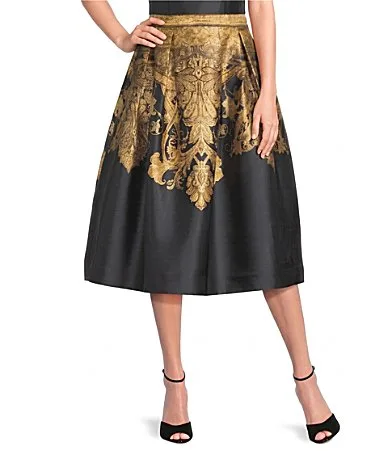 Printed High-Rise Pleated A-Line Coordinating Midi Skirt by A Loves a