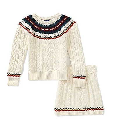 Long Sleeve Fair Isle Cotton Sweater Skirt 2-Piece Set by Polo Ralph Lauren