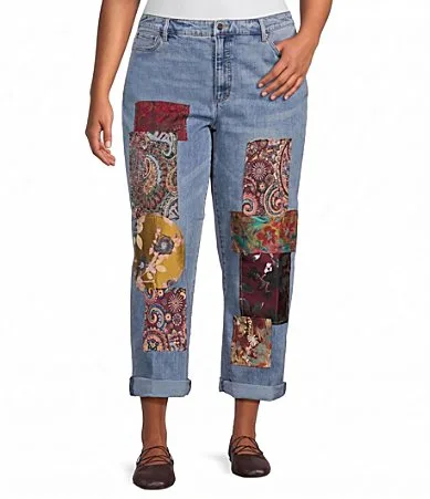 Denim Multi Mix Matched Beaded Straight Leg Jeans by John Mark