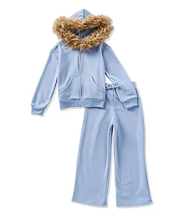Long-Sleeve Faux-Fur-Trimmed Track Jacket Jogger Pant Set by In Girl