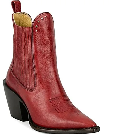 Hart Vintage Ivory Leather Studded Western Booties by Justin Boots