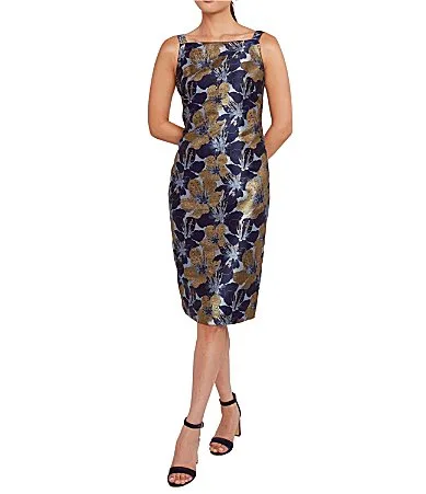 Clara Square Neck Jacquard Sheath Midi Dress by Abbey Glass