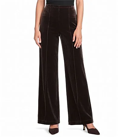 Woven Velvet High Rise Flat Front Wide Leg Pintuck Seam Full Length Pants by Current Air
