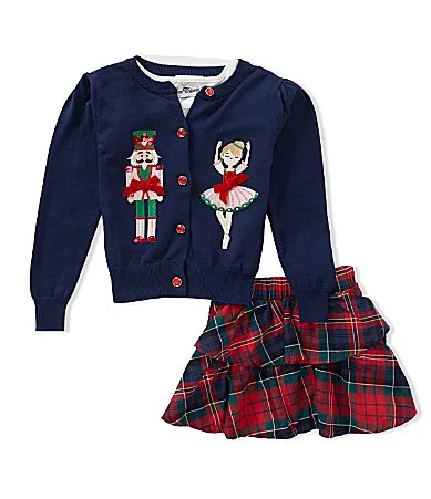 Long Sleeve Nutcracker Cardigan Tee with Skirt 3-Piece Set by Rare Editions