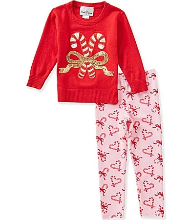 Long Sleeve Candy Cane Sweater Legging Set by Rare Editions