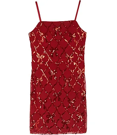 Sleeveless Sequin-Embellished DiamondBow-Patterned Mesh Dress by Stella 88