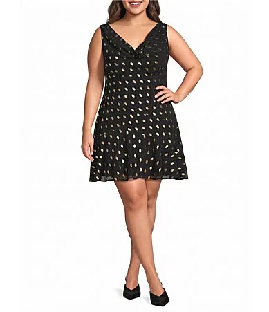 Sophie Gold Fleck Scarf Tie Cowl Neck Sleeveless Mini Dress by Never Fully Dressed